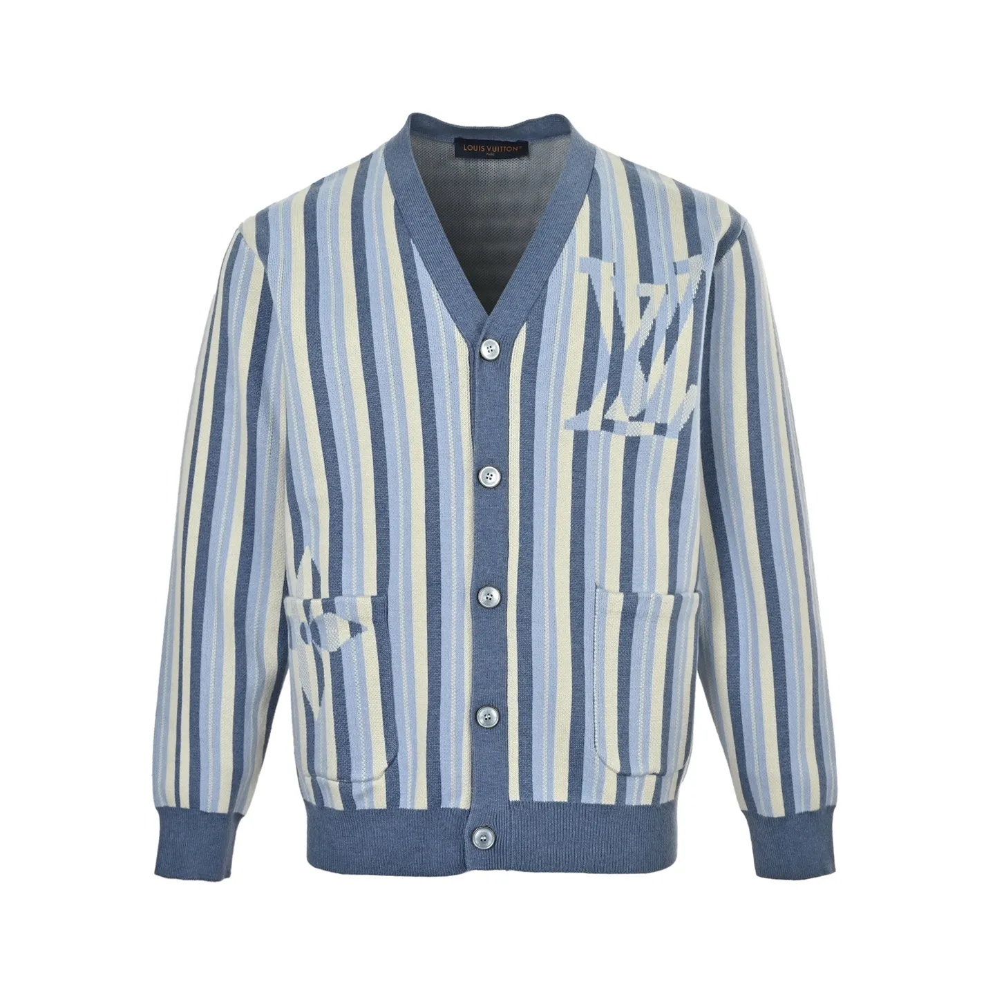 Louis Vuitton/Louis Vuitton glacier blue and white striped knitted cardigan